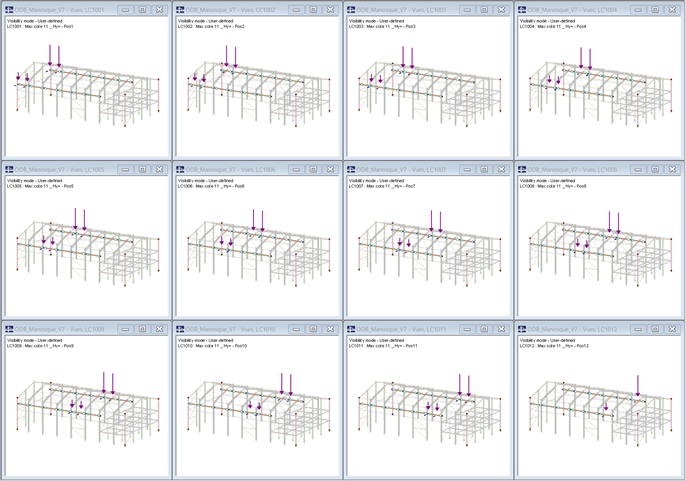 Diferentes posições da ponte rolante no RFEM (© Albyr)
